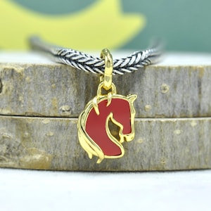 14k gold-plated Red Fire Horse Murano Glass Dangle Charm : Animal Pendant for Necklace Bracelet