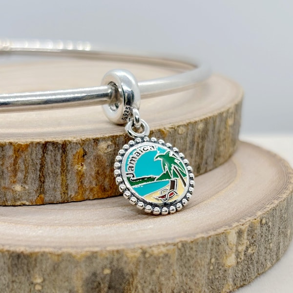 Sterling Silver Jamaica Beach Dangle Charm , Travel Pendant