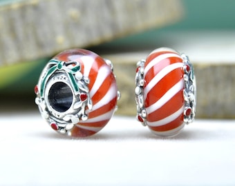 925 Sterling Silver Candy Murano Glass Charm Christmas Gifts / Gift for her