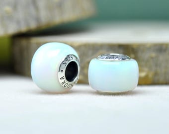 Sterling Silver Opalescent Charm Pendant Bead/ Gift for lover / Fit Necklaces and Bracelets