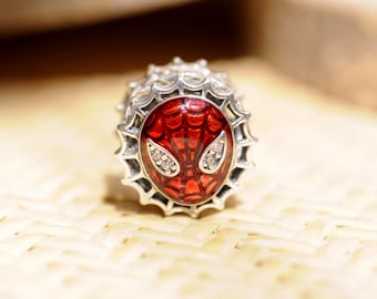 Sterling Silver Spider-Man Charm: Enamel & CZ Openwork Bead