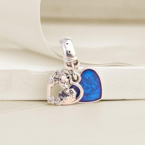Sterling Silver  Lady and the Tramp Heart Dangle Charm Fit European Charm Bracelet / Gifts for Her / Birthday Gift / Gift for mother
