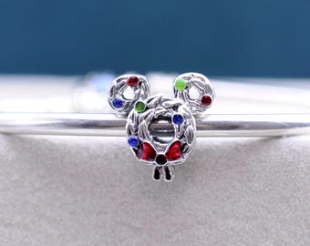 Sterlingzilveren Mickey Mouse-kerstkransbedel: emaille sieraden