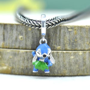 Lilo Stitch Hula-berlock i sterlingsilver: Blått emaljhänge bild 1