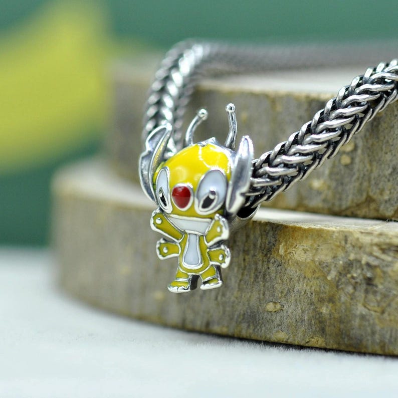 Sterling Silver Alien Stitch Charm : Yellow Enamel Lilo & Stitch Pendant image 2