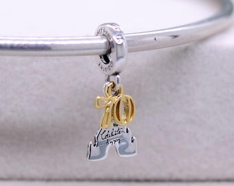 Two-Tone Disneyland 70th Anniversary Castle Castle Dangle Charm: Sterling Silver & 14k Gold