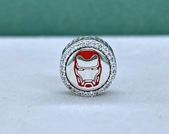 Sterling Silver Iron Man Charm: Enamel & CZ Detail