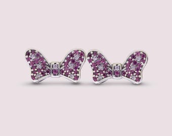 Sterling Silver Minnie Mouse Bow Stud Earrings: Cubic Zirconia