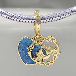 14K Gold-Plated Cinderella Carriage Charm, Cubic Zirconia Heart Pendant