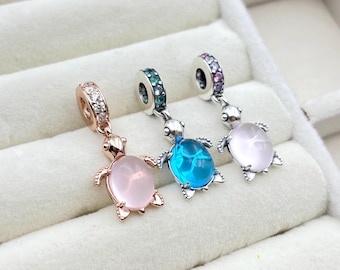 925 Sterling silver and Rose Gold-plated Murano Glass Sea Turtle Dangle Charm /gift for lover/Fit Necklaces and Bracelets / Pendant Charm