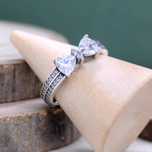 925 Sterling Silver Sparkling Bow Double-row Ring , Gift For Her, Gift for lover,Gift for Mother