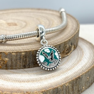925 Sterling silver Exclusive Alaska Bald Eagle Travel Destination Dangle Charm For Charm Bracelet  /Gift for friends / Gift for her