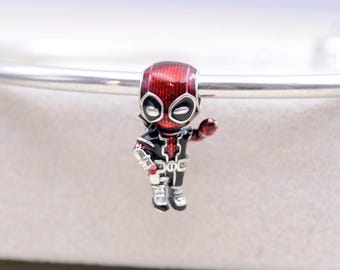 Sterling Silver Deadpool Charm: Enamel Jewelry for Charm Bracelets