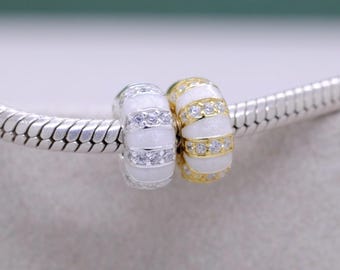 Charm con clip de esmalte y piedras de plata esterlina chapado en oro de 14k/para pulseras de dijes/regalo de cumpleaños/regalo para amigos/regalo para madre