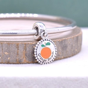 925 Sterling silver Orange Beach Charm Travel Themed Charm Exclusive Dangle Charm For Bracelet /Gift for friends/Gift for her/Travel Pendant