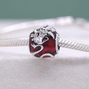 Sterling Silber Mulan Mushu Drachen Anhänger mit roter Emaille