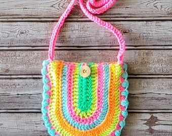 Ready to ship Kids Neon Multi Colored Crochet Strap Bag