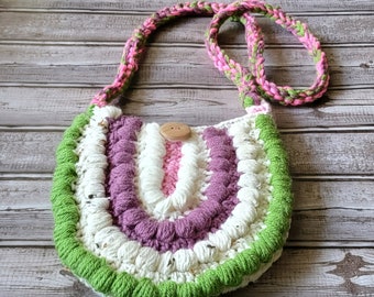 Ready to OOAK ship Kids Boho Style Multi Colored Crochet Strap Bag