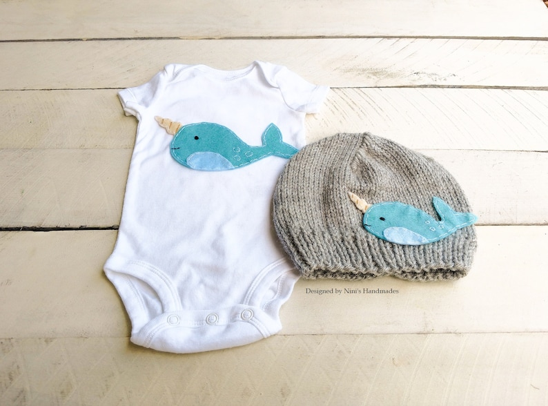 Narwhal Whale bodysuit Narwhal Baby Boy Bodysuit and Hat set nautical narwhal baby shower gift baby boy Narwhal apparel baby clothing