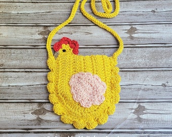 Ready to OOAK ship Kids Mustard Yellow Chicken Crochet Strap Bag