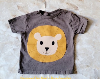 Safari inspired Charcoal Lion Toddler Tee with Large Handmade Lion Applique Kids Todler Tee