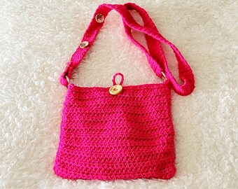 Ready to ship Kids Fuchsia Pink Adjustable Strap Crochet Bag
