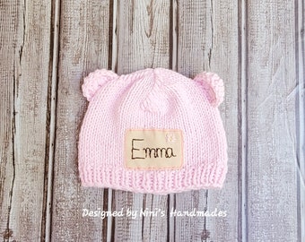 Made to Order Personalized Baby Infant Girls Embroidered Name Hat with or without Ears