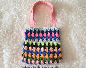 Ready to ship Multi Color Crochet Kids Mini Bag with Snap Button, Kids Mini Gift Bag