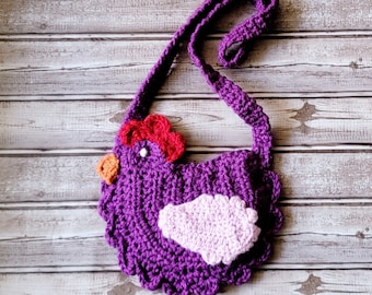 Ready to OOAK ship Kids Purple Chicken Crochet Strap Bag