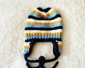 Hand Knit Kids to Adult Size Bluey inspired Ear Flap Winter Hat