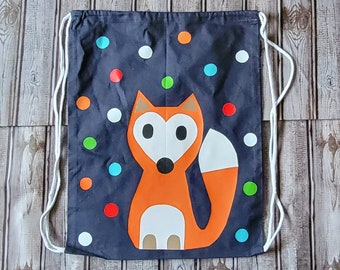 Kids Fox Drawstring Bag, Toy Bag, Sleepover bag, back to school drawstring bag, kids drawstring bag gift, drawstring gift bag