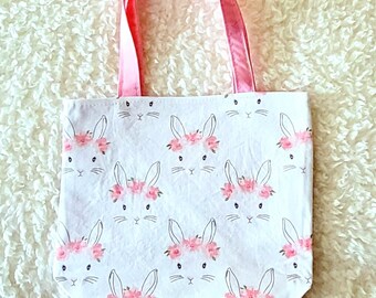 Handmade Kids Cotton Mini Tote Bag: Bunny Print