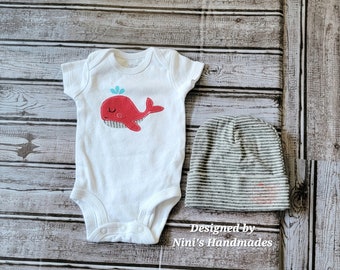 Nautical Red Whale Baby Outfit,