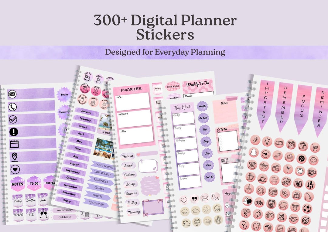 Purple Digital Planner Stickers | Weekly & Daily Bundle (300+) - Etsy