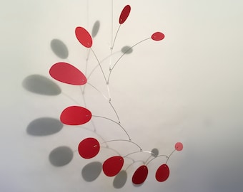 Modern M Hanging Mobile Art Sculpture by Julie Frith all Red Multius Medium MCM Home Decor 27h x 21w