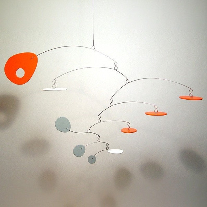 Modern S Baby Mobile art sculpture Eliptusmobius Small Nursery Home Decor 20w x 13h Orange Grey White image 1