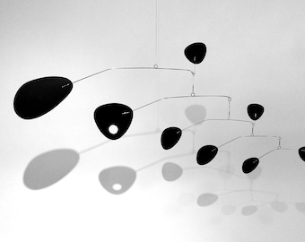 Modernist L Mobile Art Sculpture Large 42”w x 20” Minimalist MCM Retro Modern Home Decor all black