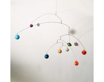 Glow in the Dark 8 Planets Mobile w/spinners (no Pluto)- Modern Nursery Decor, Kinetic Art