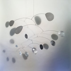 Lustron M Brushed Metal Mobile 32&quot;w x 19&quot;h Modern Art Hanging Sculpture Home Decor Midcentury Organic Design