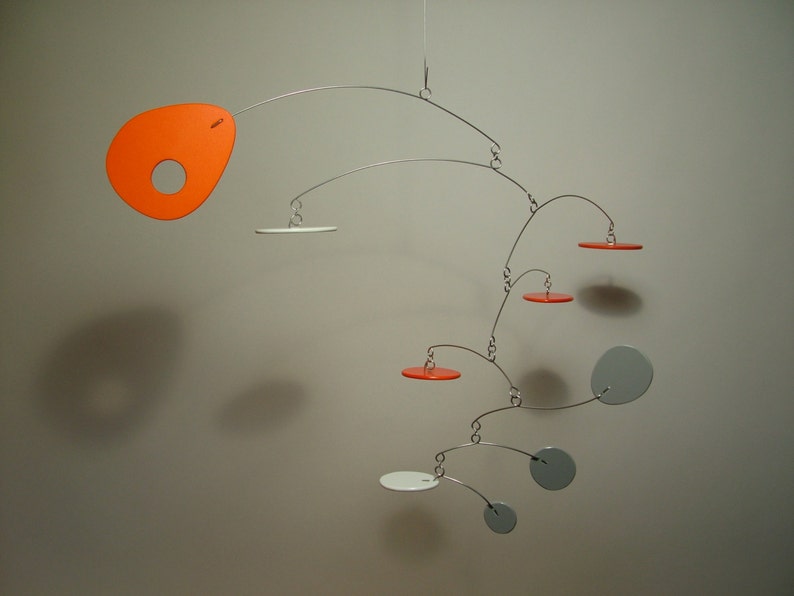 Modern S Baby Mobile art sculpture Eliptusmobius Small Nursery Home Decor 20w x 13h Orange Grey White image 5