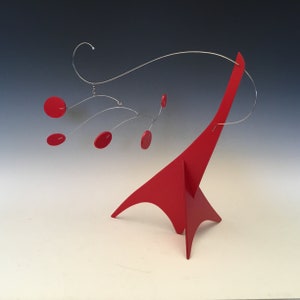 All Red Small Stabile Mobile Sculpture Table Top Modern Art "Peacenik" Home Decor