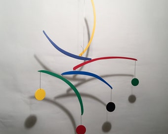 Mobile Lines of Color 20”w x 25h Modern Home Decor Nursery Art Hanging Kinetic Moving Sculpture