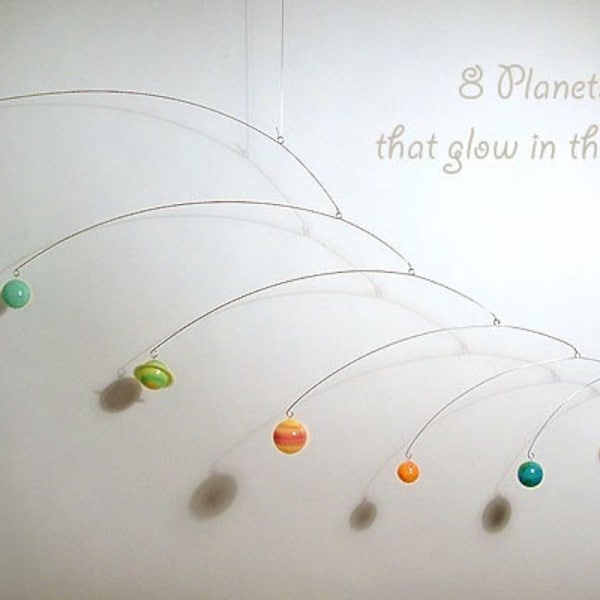 8 Planets Science Mobile that Glows In The Dark Modern Art Hanging Nursery Kids Play School Room Decor