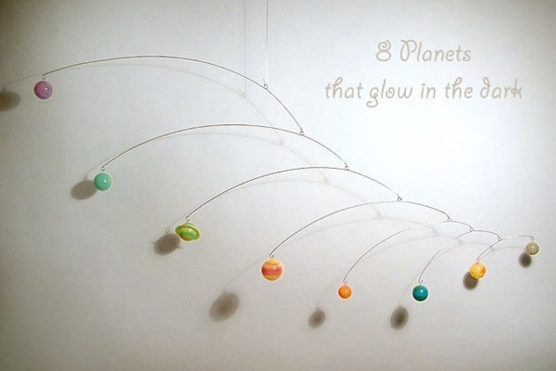 8 Planets Science Mobile that Glows In The Dark Modern Art Hanging Nursery Kids Play School Room Decor image 1