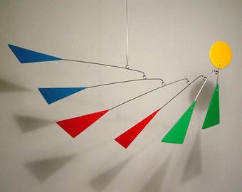 Art Mobile M Modern Hanging Sculpture Medium 33”w x 16”h Aerial Triangles Home Decor MCM