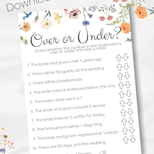 Garden Bridal Shower Over or Under Party Game Template - Etsy
