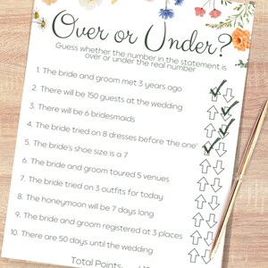 Garden Bridal Shower Over or Under Party Game Template - Etsy