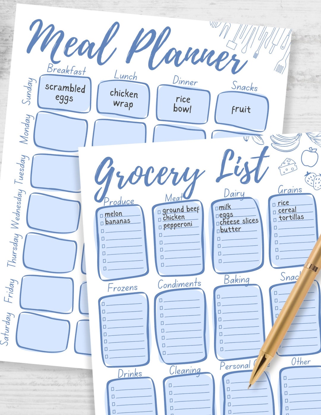 Printable Meal Planner and Grocery List Digital Download - Etsy