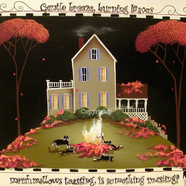 Marshmallows Toasting Folk Art Print