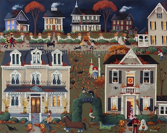 Halloween Folk Art Print Echoes of Trick or Treat